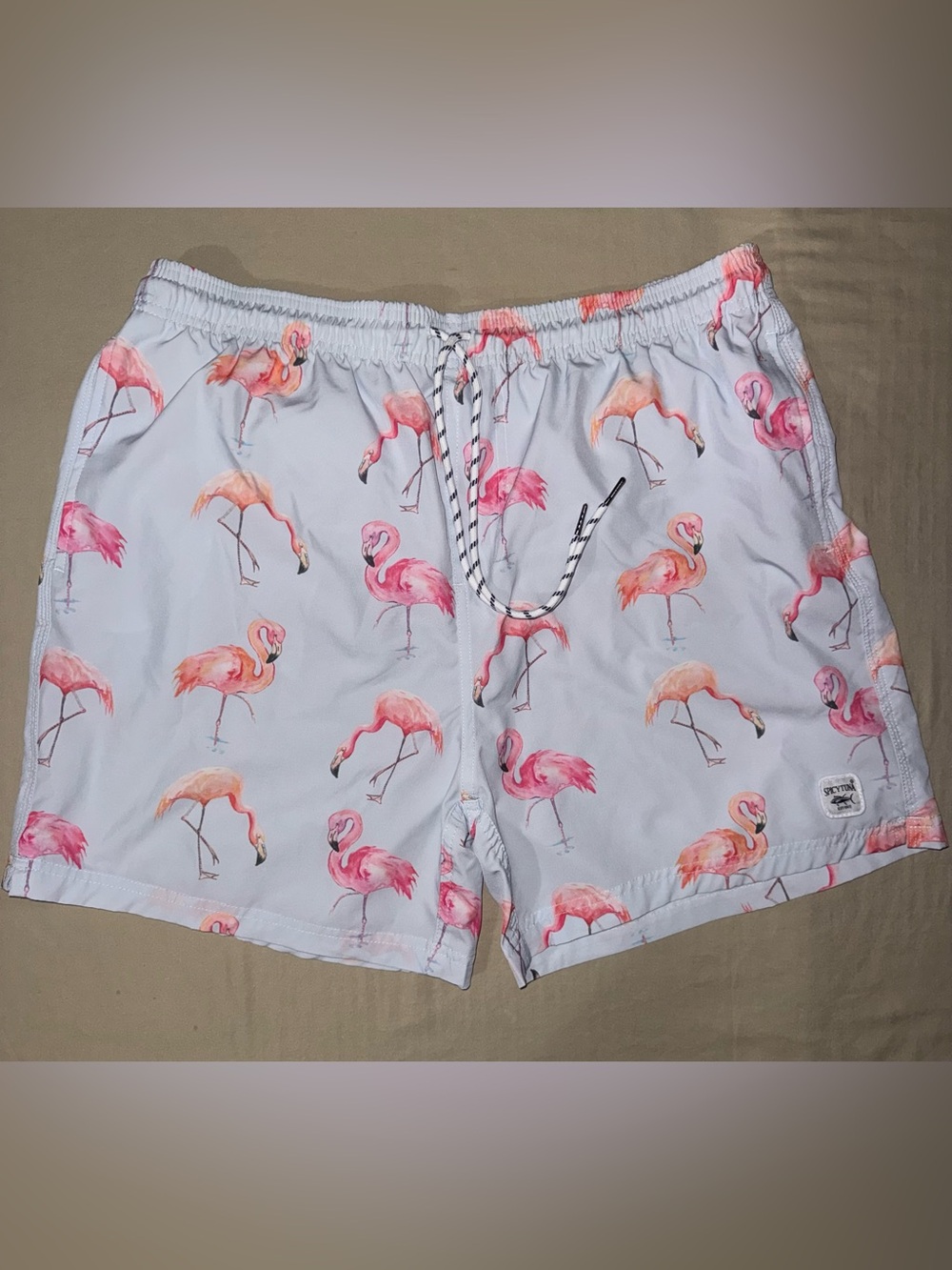 Spicy Tuna Men’s Swim Trunks Flamingo Print Size 2XL